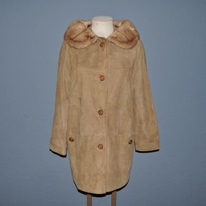 MID CENTURY Fur Collar Leather Car Coat Jacket M/L